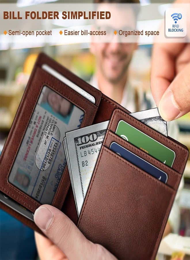 كونتاكتس محفظة جلدية رفيعة للرجال من كونتاكتس، 11 فتحة للبطاقات ونافذة واحدة لبطاقة الهوية، حامل بطاقات بسيط مزود بتقنية حجب RFID وإغلاق مغناطيسي وجيب مبسط للأوراق النقدية (بني) - Image 4